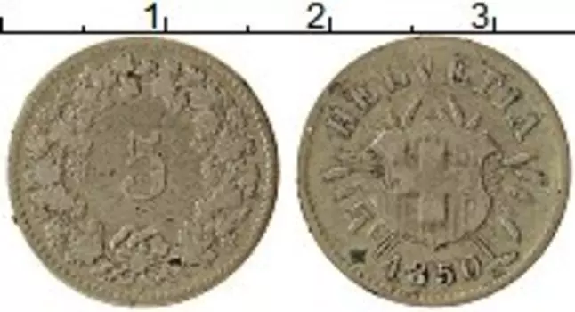 Монета 5 рапп Швейцарии 1850 года Медно-никель Герб