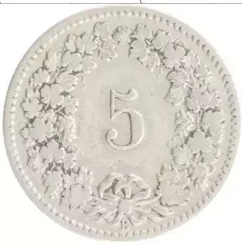 Монета 5 рапп Швейцарии 1906 года Медно-никель