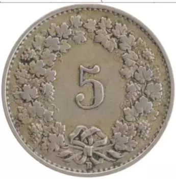 Монета 5 рапп Швейцарии 1928 года Медно-никель