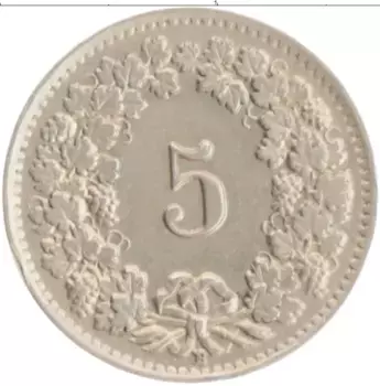 Монета 5 рапп Швейцарии 1942 года Медно-никель