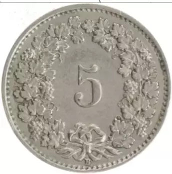 Монета 5 рапп Швейцарии 1942 года Медно-никель