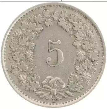 Монета 5 рапп Швейцарии 1943 года Медно-никель