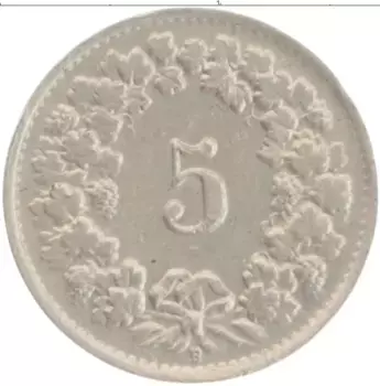 Монета 5 рапп Швейцарии 1948 года Медно-никель