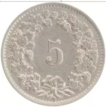 Монета 5 раппен Швейцарии 1946 года Медно-никель