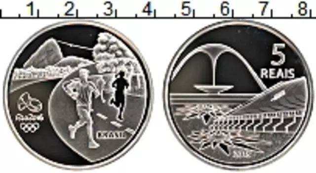 Монета 5 рейс Бразилии 2015 года Серебро Олимпиада в Рио