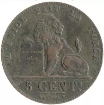 Монета 5 сантим Бельгии 1856 года Медь Леопольд I
