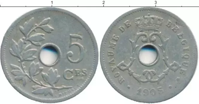 Монета 5 сантим Бельгии 1905 года Медно-никель