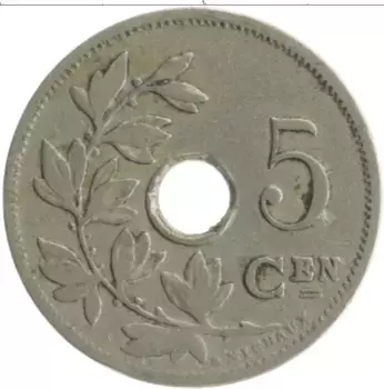 Монета 5 сантим Бельгии 1905 года Медно-никель Леопольд II