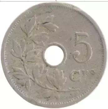 Монета 5 сантим Бельгии 1906 года Медно-никель