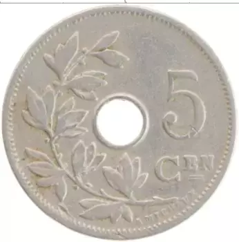 Монета 5 сантим Бельгии 1906 года Медно-никель