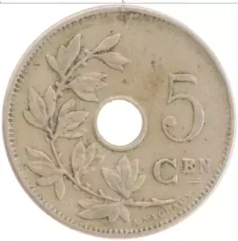 Монета 5 сантим Бельгии 1906 года Медно-никель