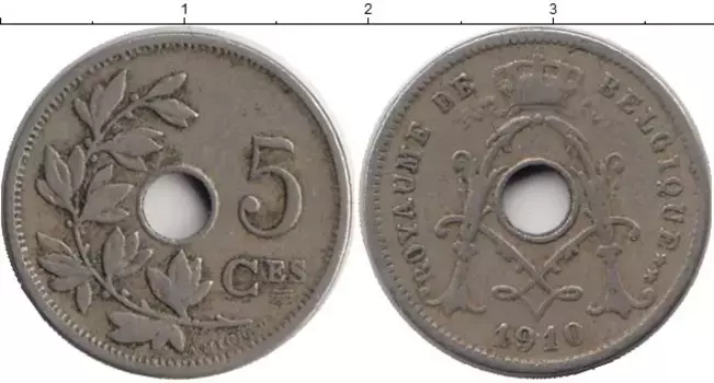 Монета 5 сантим Бельгии 1910 года Медно-никель