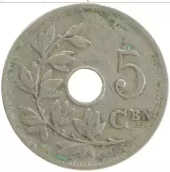 Монета 5 сантим Бельгии 1914 года Медно-никель