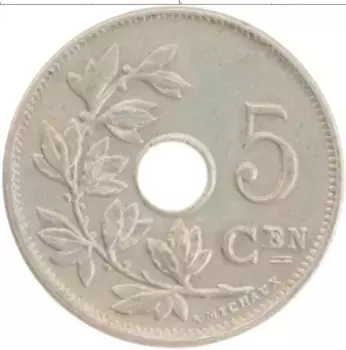 Монета 5 сантим Бельгии 1914 года Медно-никель