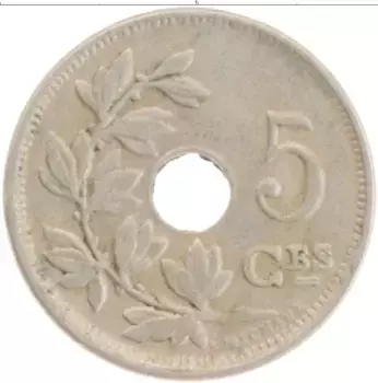 Монета 5 сантим Бельгии 1914 года Медно-никель