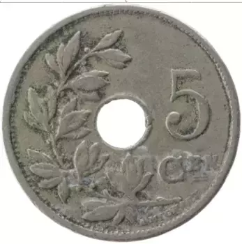 Монета 5 сантим Бельгии 1920 года Медно-никель