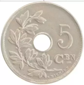 Монета 5 сантим Бельгии 1920 года Медно-никель