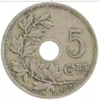 Монета 5 сантим Бельгии 1920 года Медно-никель