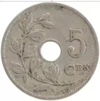 Монета 5 сантим Бельгии 1921 года Медно-никель