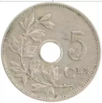 Монета 5 сантим Бельгии 1921 года Медно-никель