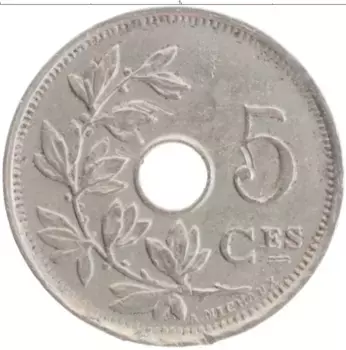 Монета 5 сантим Бельгии 1922 года Медно-никель
