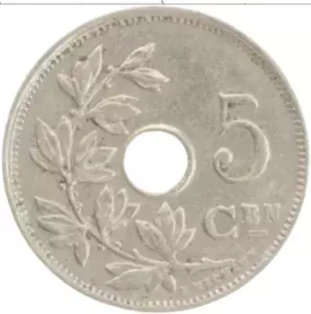 Монета 5 сантим Бельгии 1922 года Медно-никель