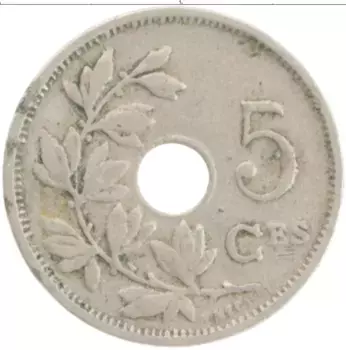 Монета 5 сантим Бельгии 1922 года Медно-никель