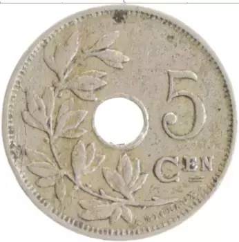 Монета 5 сантим Бельгии 1922 года Медно-никель Альберт I