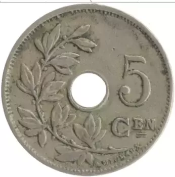 Монета 5 сантим Бельгии 1922 года Медно-никель Альберт I