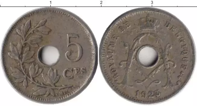 Монета 5 сантим Бельгии 1923 года Медно-никель