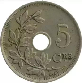 Монета 5 сантим Бельгии 1923 года Медно-никель Альберт I