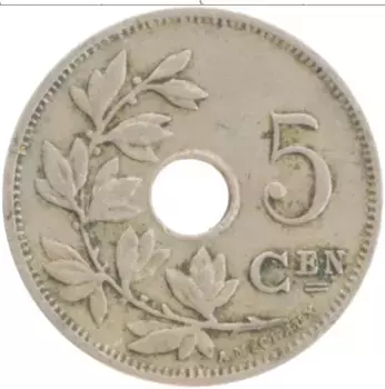 Монета 5 сантим Бельгии 1924 года Медно-никель