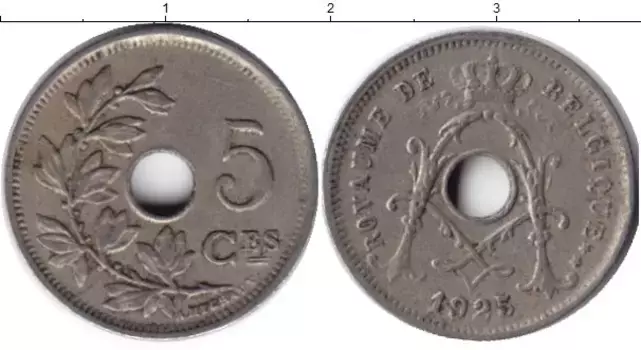 Монета 5 сантим Бельгии 1925 года Медно-никель