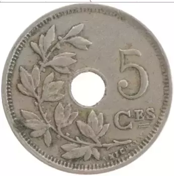 Монета 5 сантим Бельгии 1925 года Медно-никель