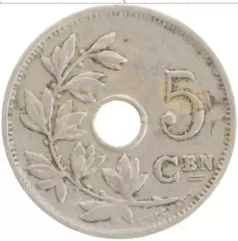 Монета 5 сантим Бельгии 1925 года Медно-никель