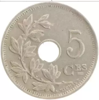 Монета 5 сантим Бельгии 1925 года Медно-никель