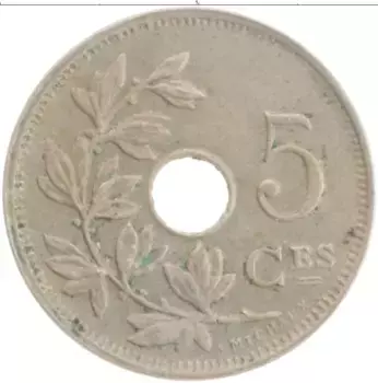 Монета 5 сантим Бельгии 1926 года Медно-никель