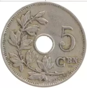 Монета 5 сантим Бельгии 1927 года Медно-никель