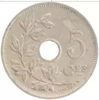 Монета 5 сантим Бельгии 1927 года Медно-никель