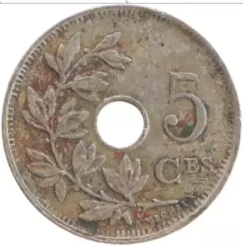Монета 5 сантим Бельгии 1928 года Медно-никель