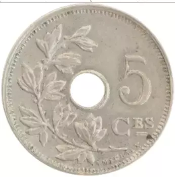 Монета 5 сантим Бельгии 1928 года Медно-никель