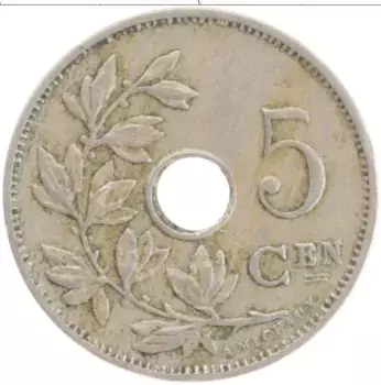 Монета 5 сантим Бельгии 1928 года Медно-никель