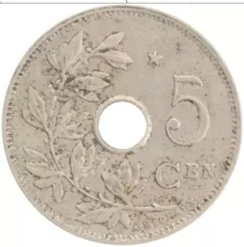 Монета 5 сантим Бельгии 1931 года Медно-никель