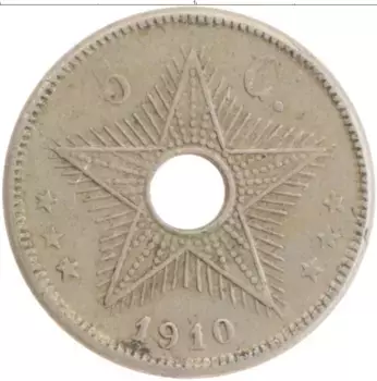Монета 5 сантим Бельгийского Конго 1910 года Медно-никель Альберт