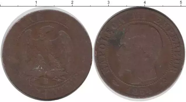 Монета 5 сантим Франции 1854 года Медь В Наполеон III