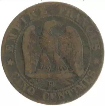 Монета 5 сантим Франции 1861 года Бронза Наполеон III