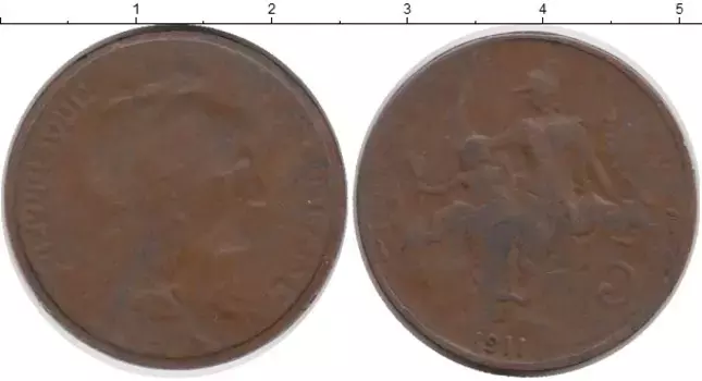 Монета 5 сантим Франции 1911 года Бронза