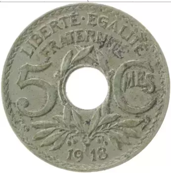 Монета 5 сантим Франции 1918 года Медно-никель