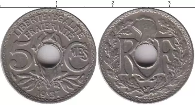 Монета 5 сантим Франции 1921 года Медно-никель /