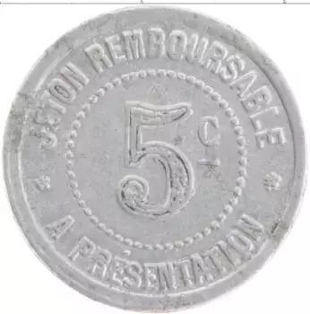 Монета 5 сантим Франции 1922 года Алюминий Токен